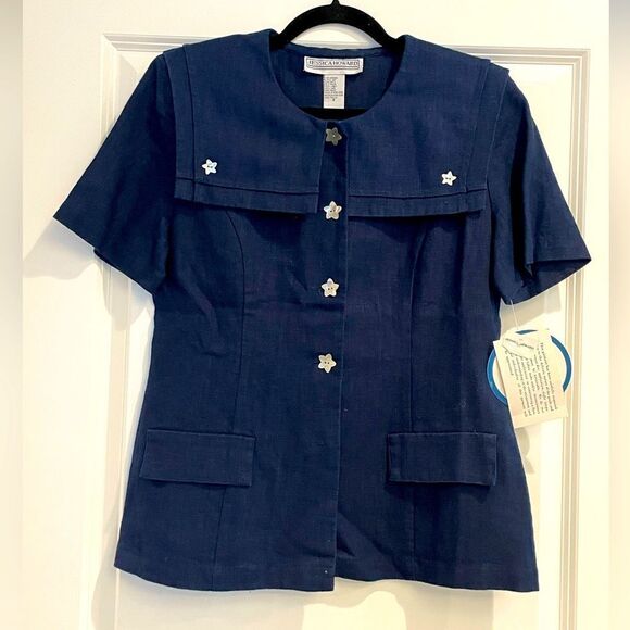 NWT Jessica Howard Linen Sailor Top Navy Sz. 8 - Picture 1 of 7